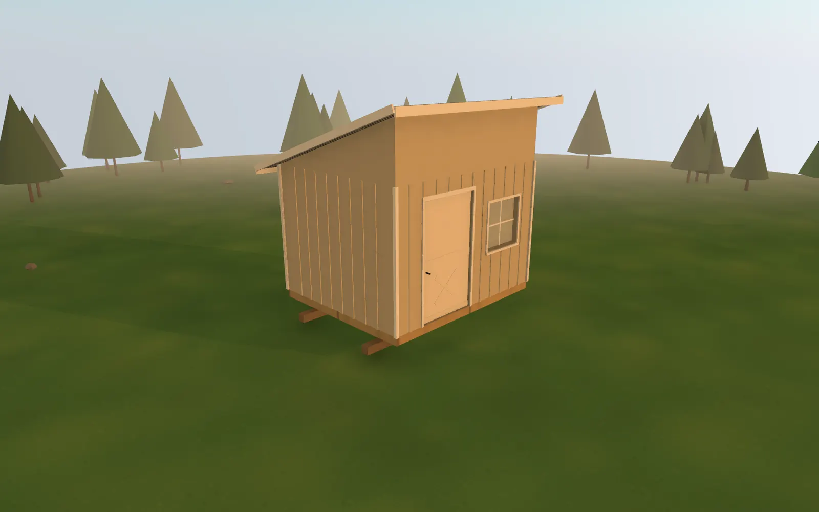 3D render of the 10×12 Shed-Roof Workshop at golden hour, seen from the front corner