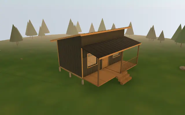 3D render of the 12×20 Shed-Roof Cabin from the cabin builder