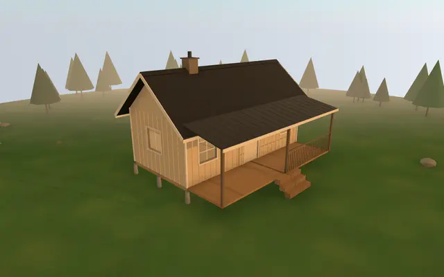 3D render of the 12×24 Cabin with Loft from the cabin builder
