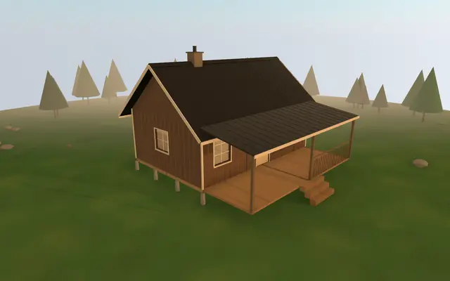3D render of the 16×24 Cabin with Loft from the cabin builder