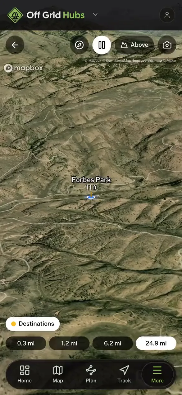 Nearby places standing on the real terrain in 3D in the Off Grid Hubs app