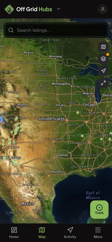 The Off Grid Hubs app directory map