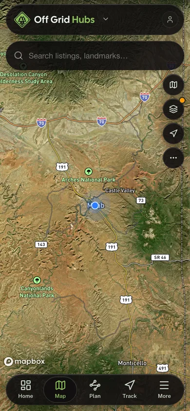 The Off Grid Hubs app directory map